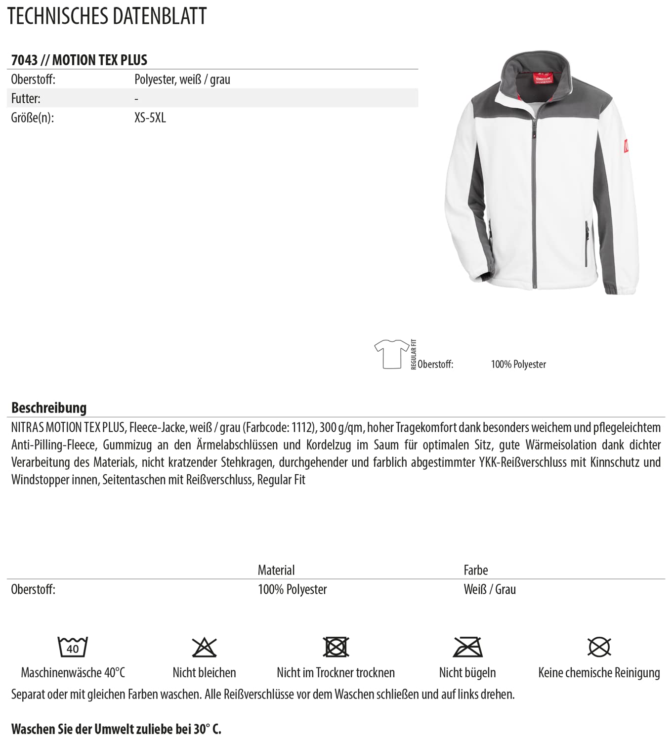 Nitras MOTION TEX PLUS Fleecejacke - windfeste Jacke für Freizeit & Arbeit