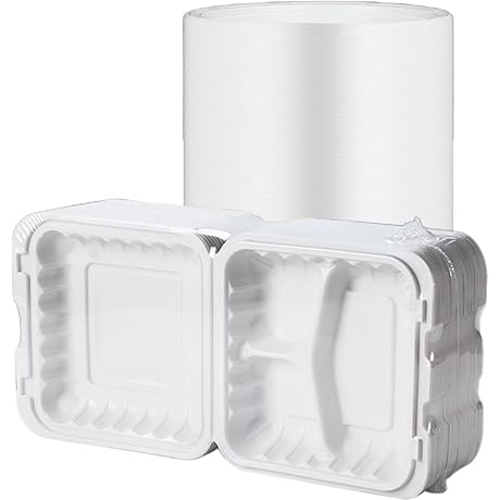 Plastic Plates Reusable 9 Inch 150, Save Space 3 Compartment Take Out...