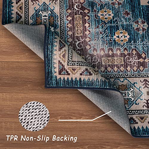 vivorug Blue Runner Rug 2'x7' Vintage Washable Non-Slip Runners for Hallways Kitchen Entryway Laundry Room Carpet Hallway Runner