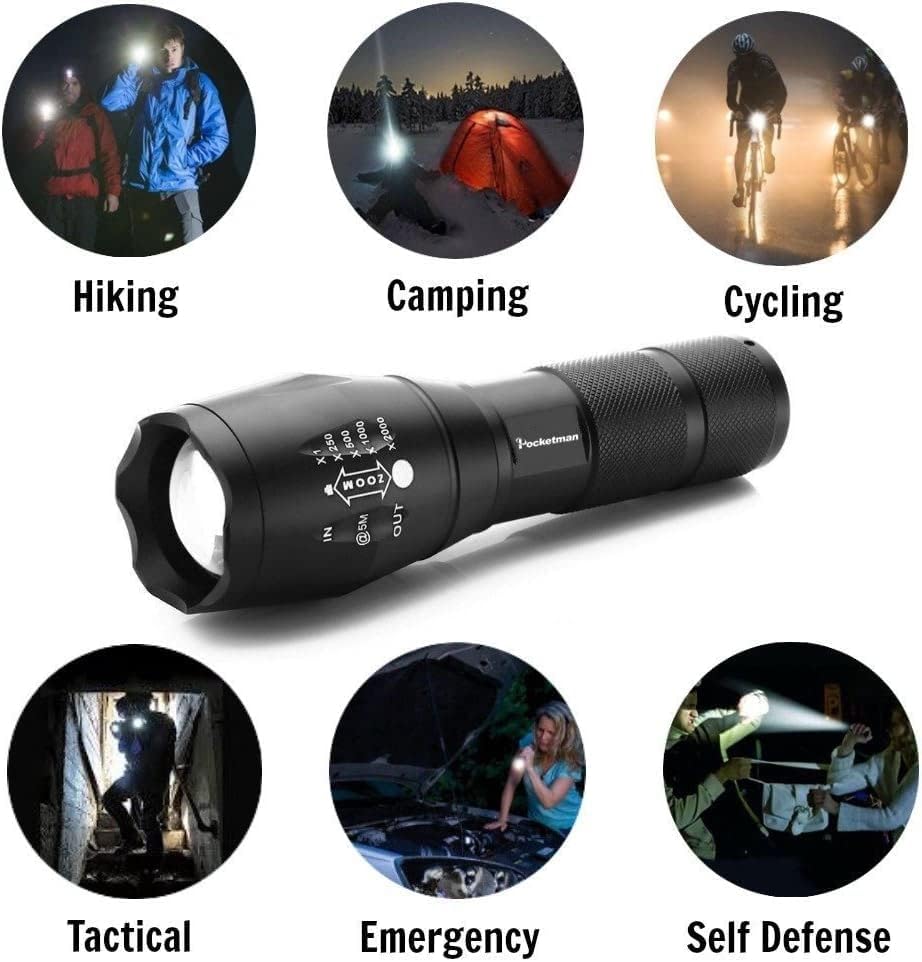 Pocketman 5 Pack, 1200 Lumens Led Tactical Flashlight Water Resistant Handheld Torch with 5 Modes and Adjustable Focus