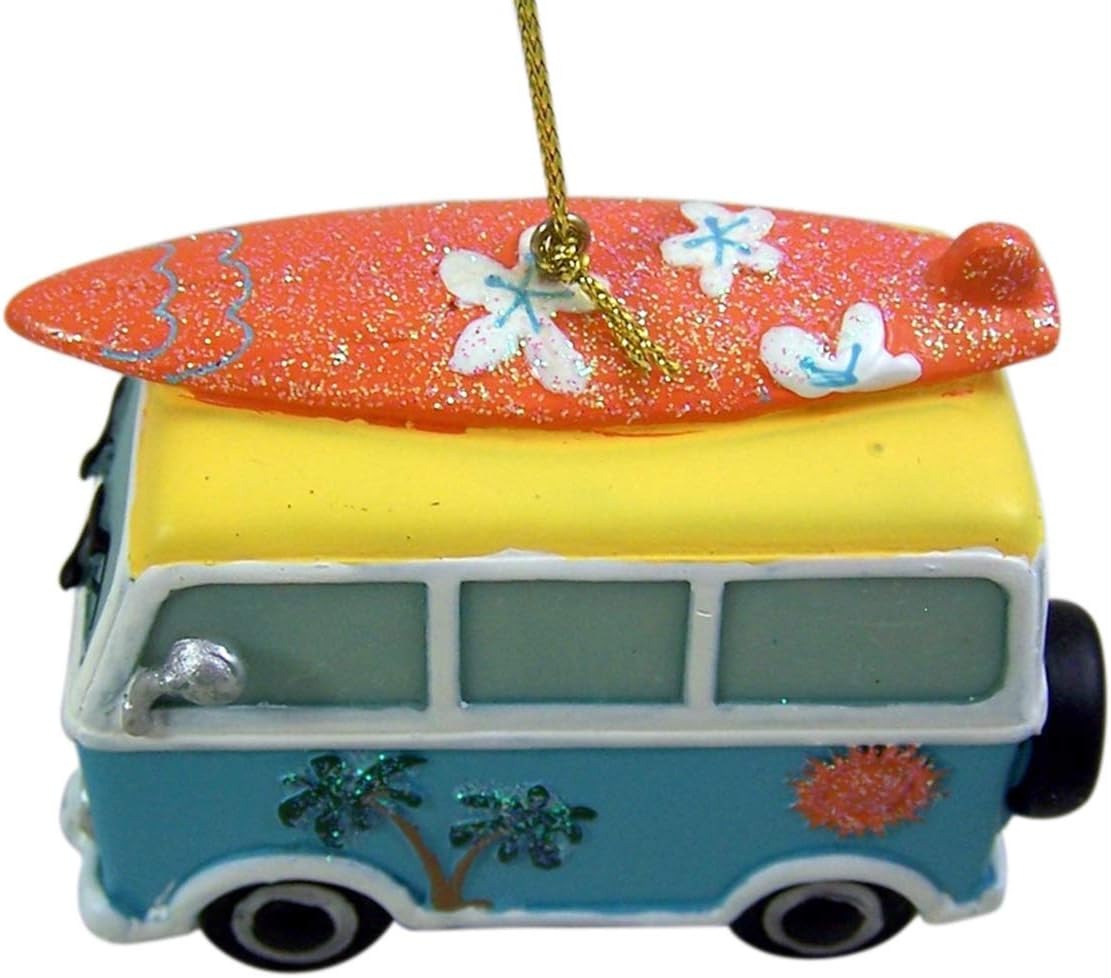Tropical Beach Theme Hippy Van with Surfboard Hanging Christmas Tree Ornament, 3 1/2 Inch - Image 5