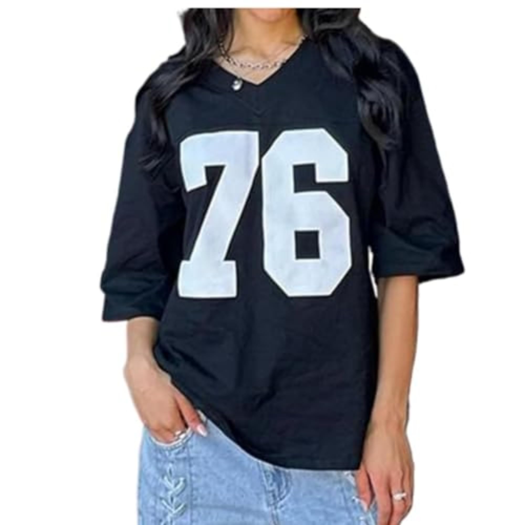 VhitlerOversized Jersey Women Summer Tops 2024 Grunge Graphic Tees Y2k Streetwear Short Sleeve Shirts