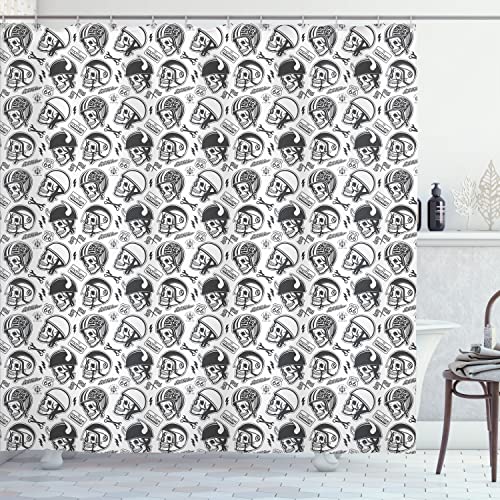 Ambesonne Manly Shower Curtain, Greyscale Pattern with Rider Skulls Bone