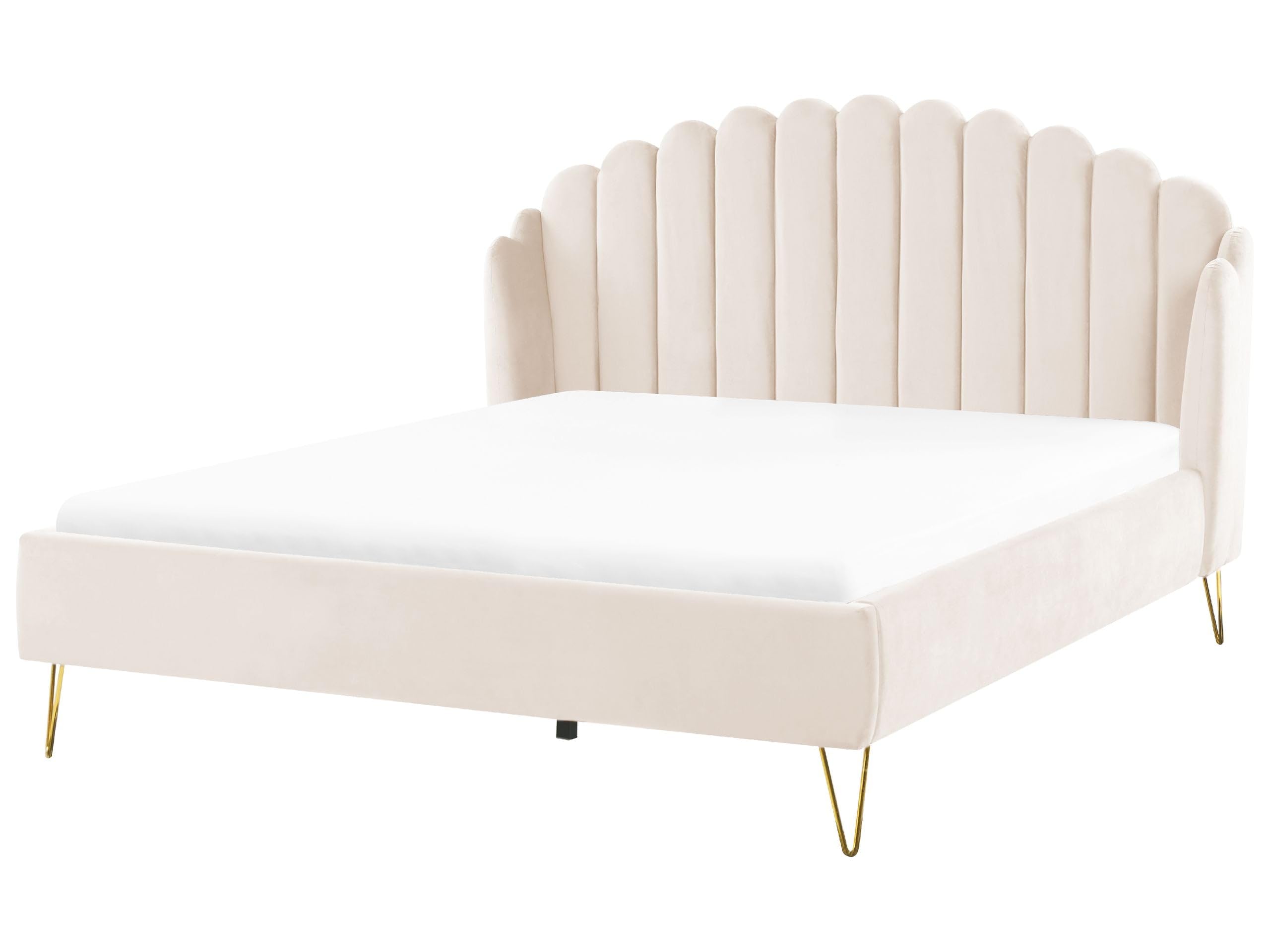 Ambillou Polsterbett – Samtstoff Beige mit Lattenrost, Retro-Kopfteil, 180x200 cm