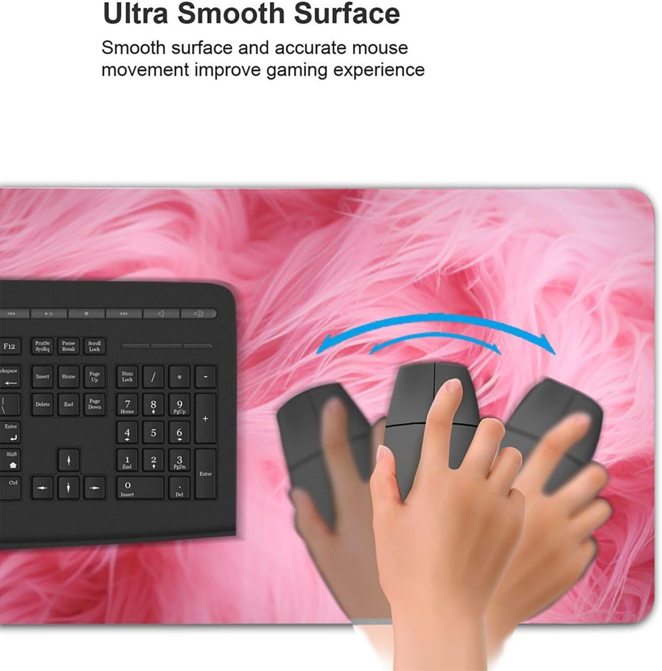 Large Gaming Mousepad with Non-Slip Rubber Base Extended Laptop Desk Pad 35.5x16 inch Long Computer Keyboard MouseMat Pink Velvet Furry Textured Pattern Mousepad for Home Office Work