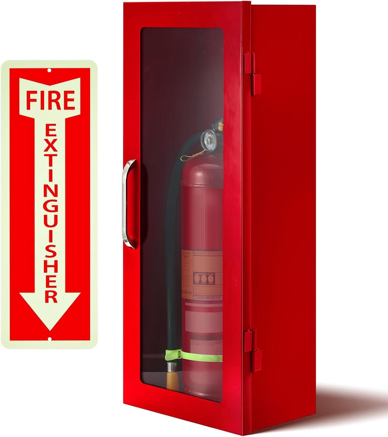 Zonon 10 lb Fire Extinguisher Cabinet with Reflective Sign, Wall & Surface Mount Fire Extinguisher Box Case Steel 24-3/4" H x 10-1/4" W x 6-3/4" D, with Handle, for 2.5/5/10 lb Dry Chemical(Red)