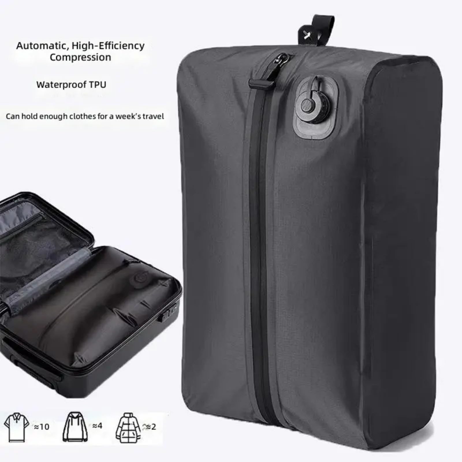 Sac de compression électrique pour valise, batterie intégrée 1000 mAh et fermeture éclair renforcée, organiseur sous vide type C