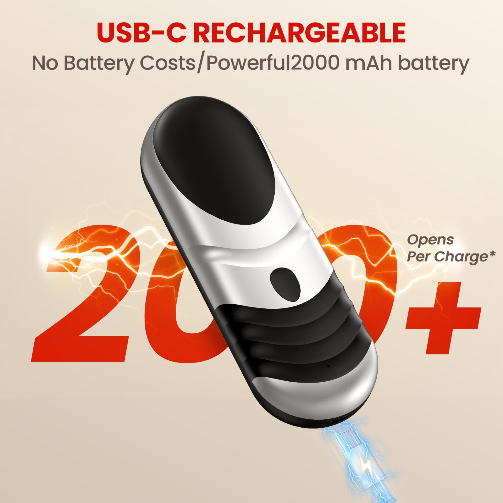 Apriscatole elettrico ricaricabile per anziani con artrite, funzionamento a batteria, funzionamento automatico one-touch, automatico, a mani libere, con bordo liscio