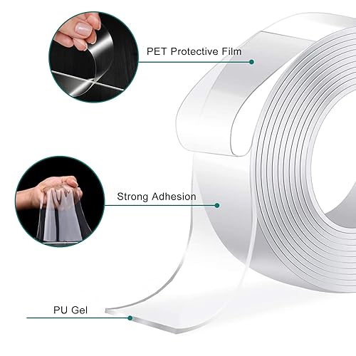 Miniatura 3 de Cinta nano de doble cara resistente, 1.18 pulgadas x 10 pies, nano cinta transparente extraíble, cinta acrílica de doble cara, cinta adhesiva de