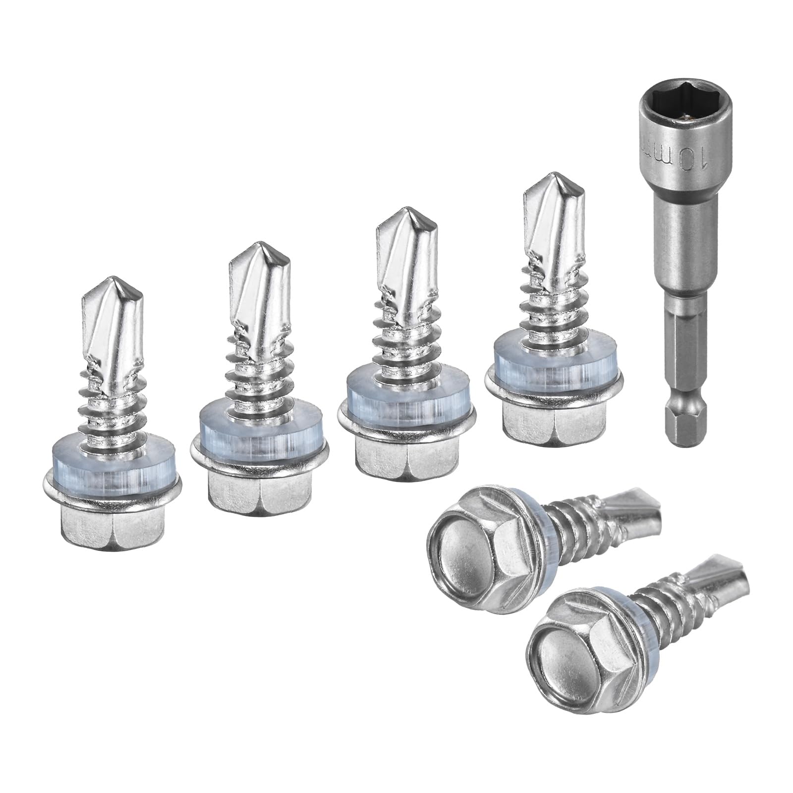 M METERXITY 100-Pack Self-Drilling Screws for Metal, #14x3/4" 410 Stainless Steel Hex Washer Head Self-Tapping Sheet Metal Screws with Hex Driver Bit