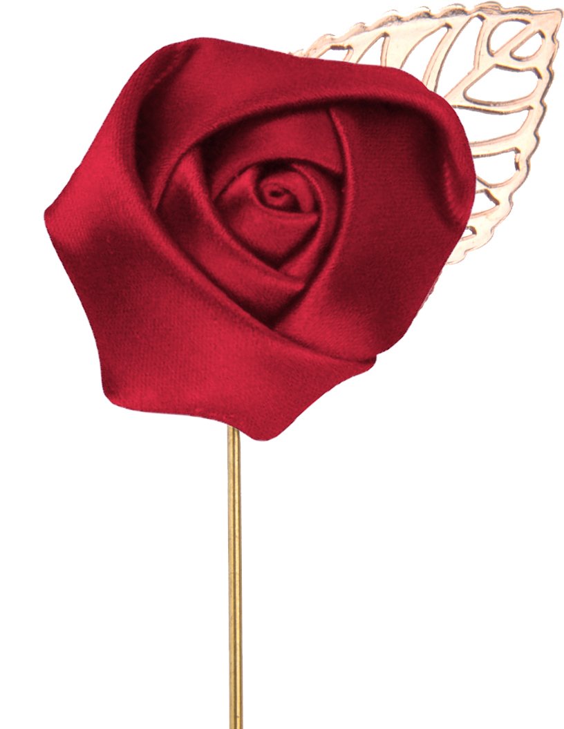 Flairs New York Gentleman's Essentials Premium Handmade Flower Lapel Pin Boutonniere (Pack of 1 Pin, Crimson Red [Rose Gold Leaf])