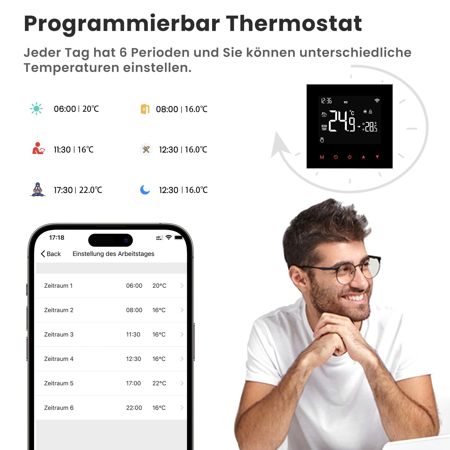 AVATTO Inteligentny termostat ogrzewania podłogowego Wi-Fi Programowalny termostat pokojowy kompatybilny z Alexą, sterowanie głosowe Google Home i aplikacja Smart Life Pilot zdalnego sterowania