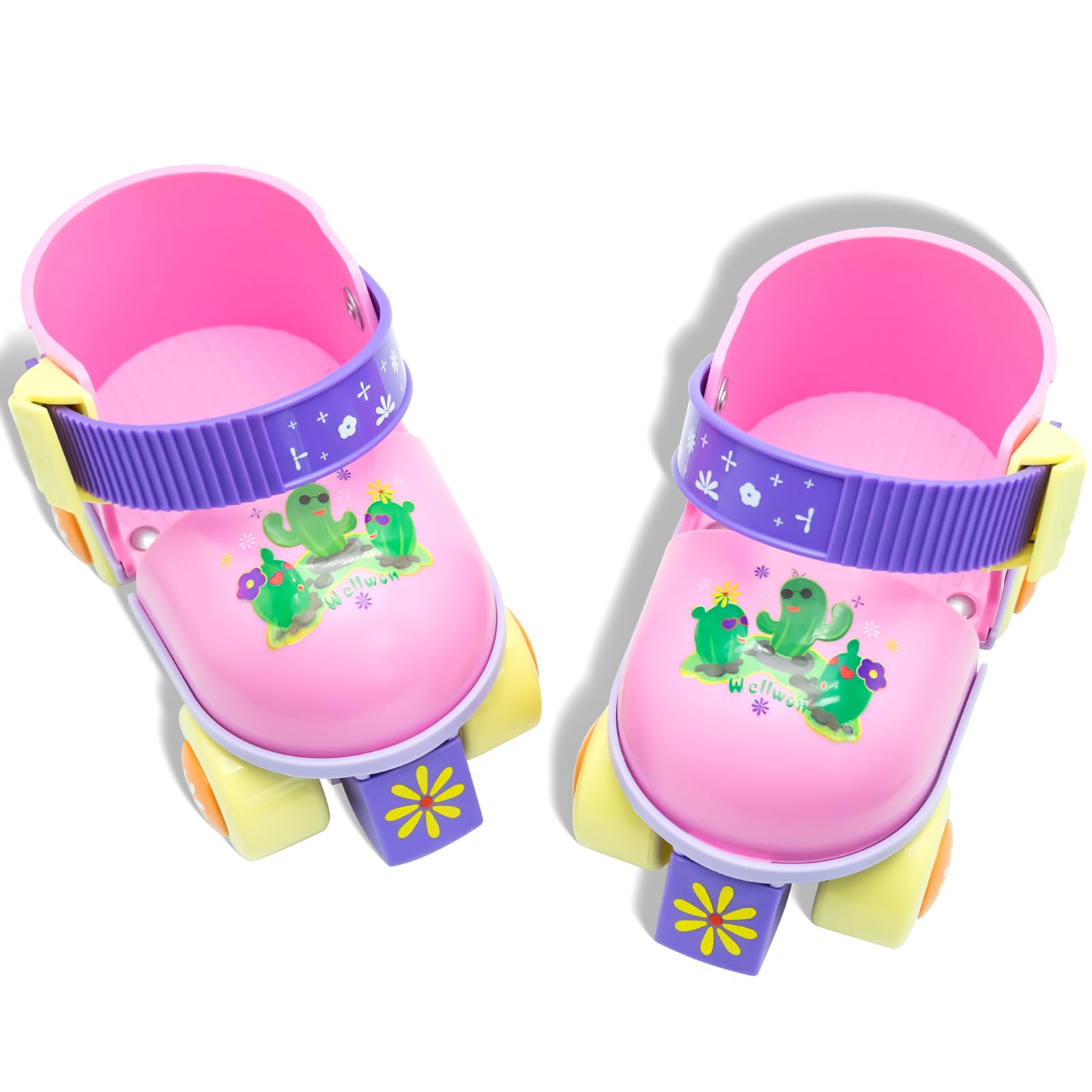 WELLWON Kids Roller Skate for Girls Boys, Adjustable Inline Toddler Rollerskates, Children Beginner Roller Skates Quad-Style 4 Wheel for Indoor Outdoor Sports, Easy Training