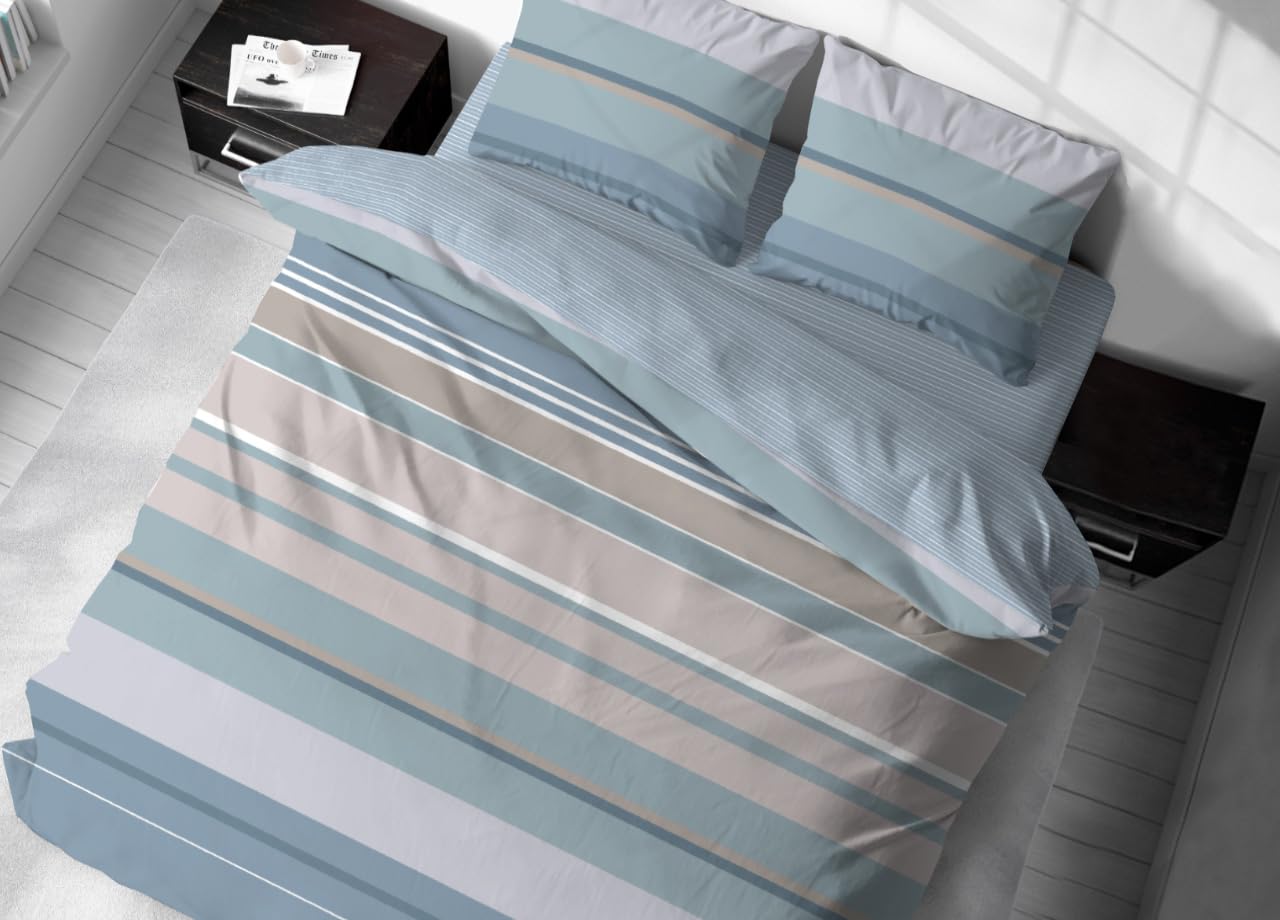 CapitanCasa Parure Copripiumino Sacco Estate Inverno 100% Cotone Fantasia Scia Piazza E Mezza Azzurro