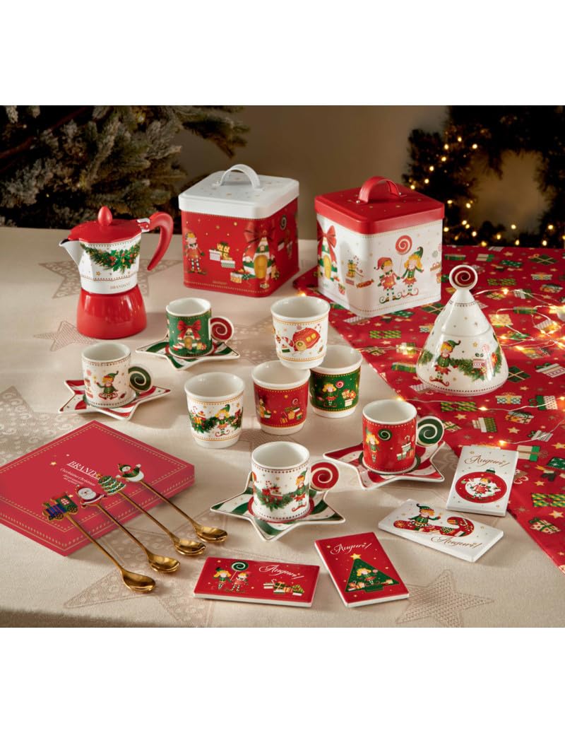 BRANDANI Cafetière Noël Coffret Noel 3 Tasses En Aluminium Boîte Cadeau
