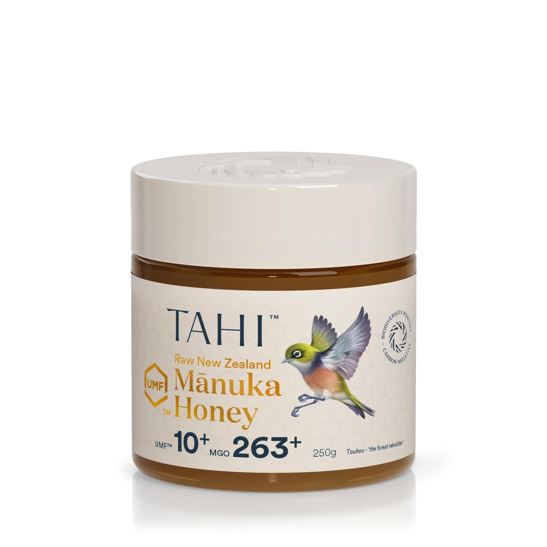 TahiRaw Manuka Honey New Zealand UMF 10+ Certified (MGO 263+) - 100% Sustainable, Monofloral and Natural - Non-GMO, Glyphosate-Free and Gluten-Free - New Zealand Manuka Pure Honey - 250gr