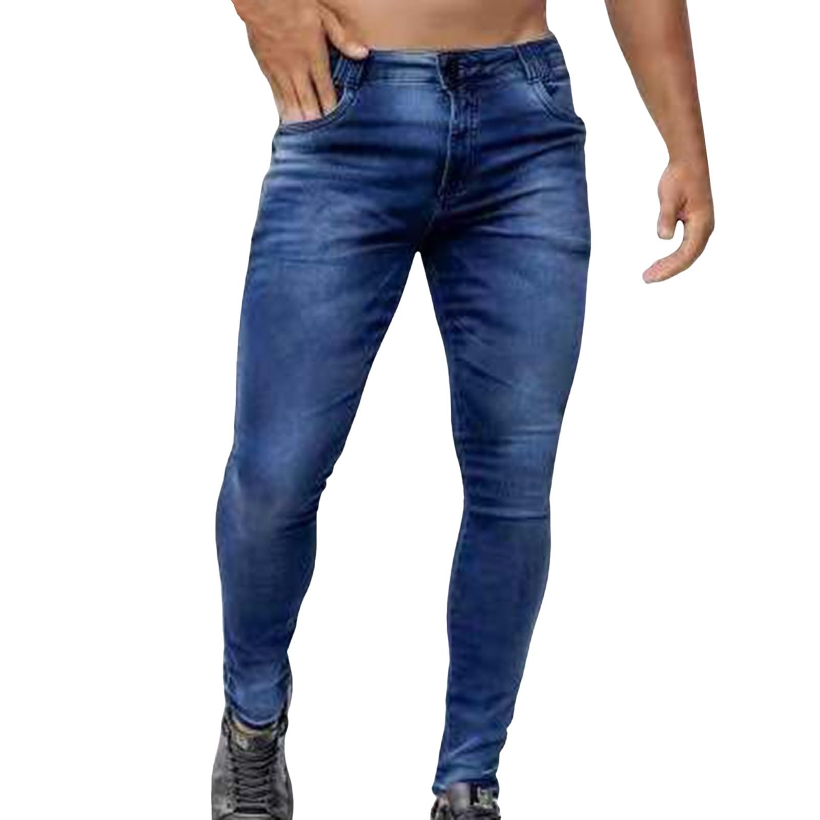 Pantalones vaqueros elásticos para hombre, modernos, ajustados, ajustados, con agujeros, con cremallera, para fiesta