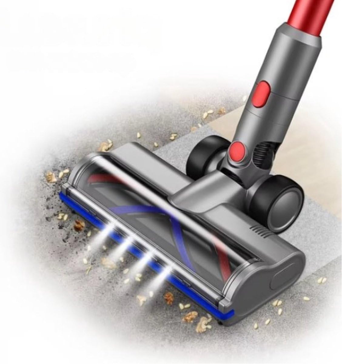 uniwersalna dysza do odkurzacza z oświetleniem LED do odkurzacza Dyson V15, V11, V10, V8, V7, szczotka stalowa, nadaje się do twardych podłóg