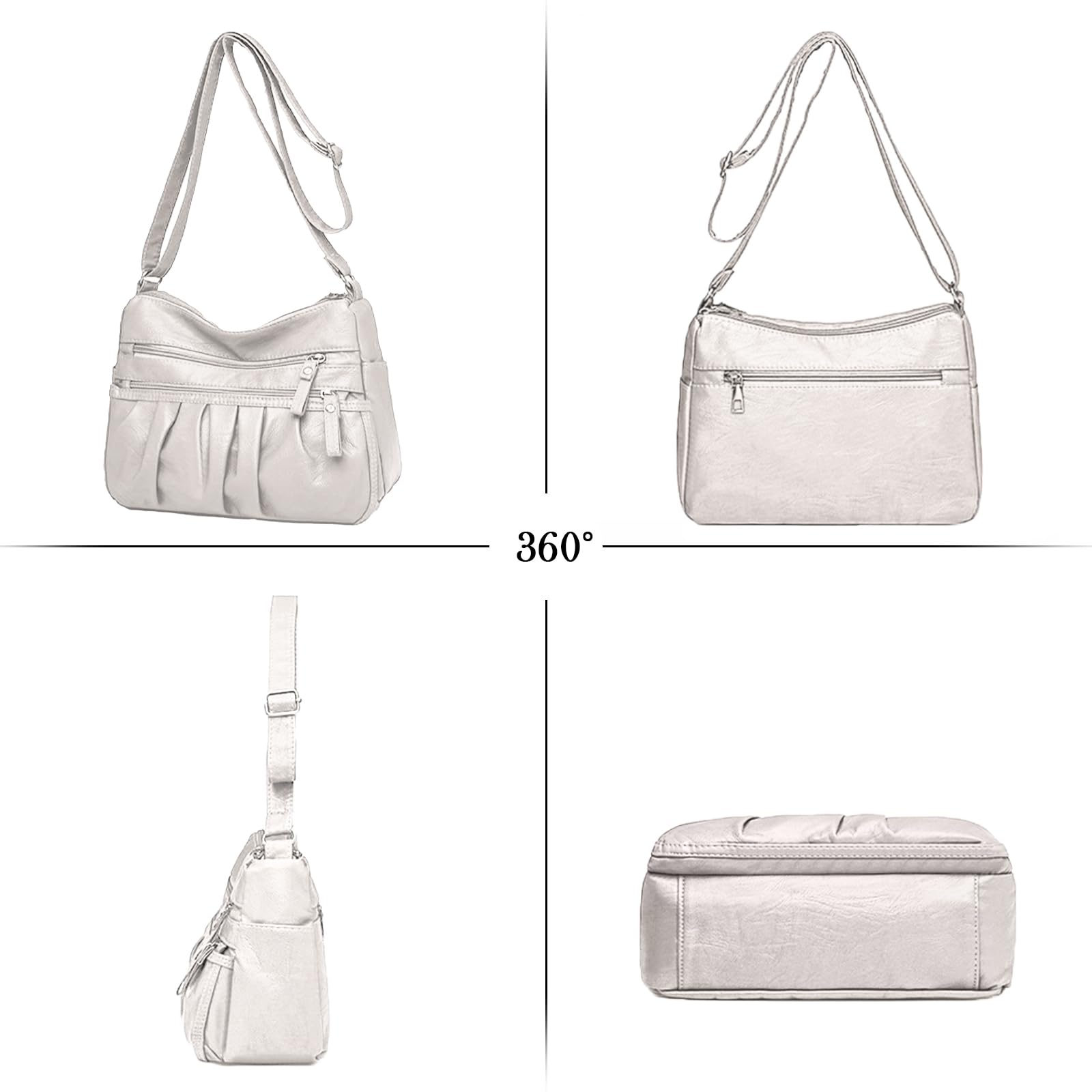 LassZone Women Crossbody Handbags Waterproof Shoulder Bag Ladies Soft Leather Purse Satchel Multi Pocket Messenger Bag (White)