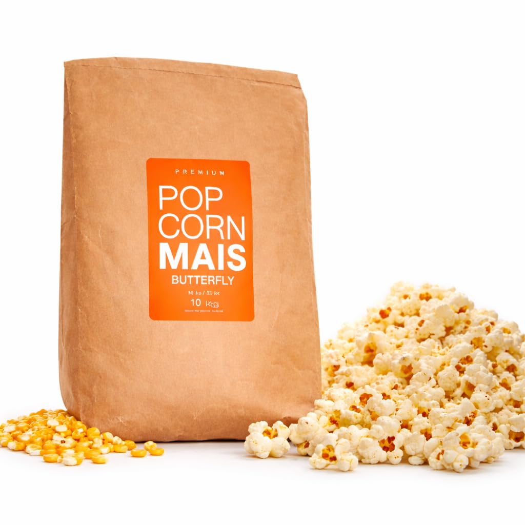 Premium Butterfly Mais der Klassiker des Popcorn Mais Kinopopcorn 10 Kg Sack XXL 1:46 Popvolumen