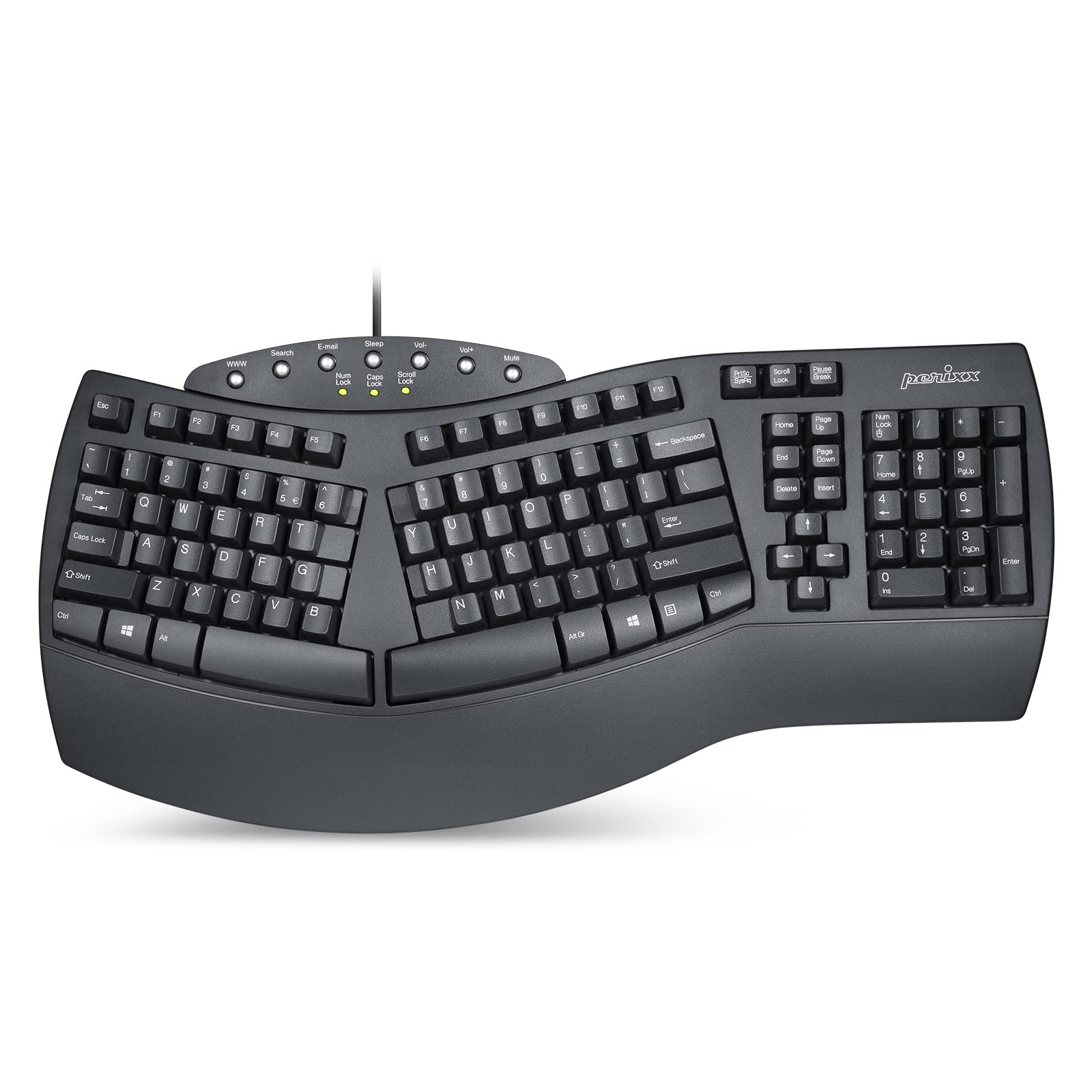 Perixx Periboard-512 Ergonomic Split Keyboard - Natural Ergonomic Design - Black - Bulky Size 19.09"x9.29"x1.73", US English Layout