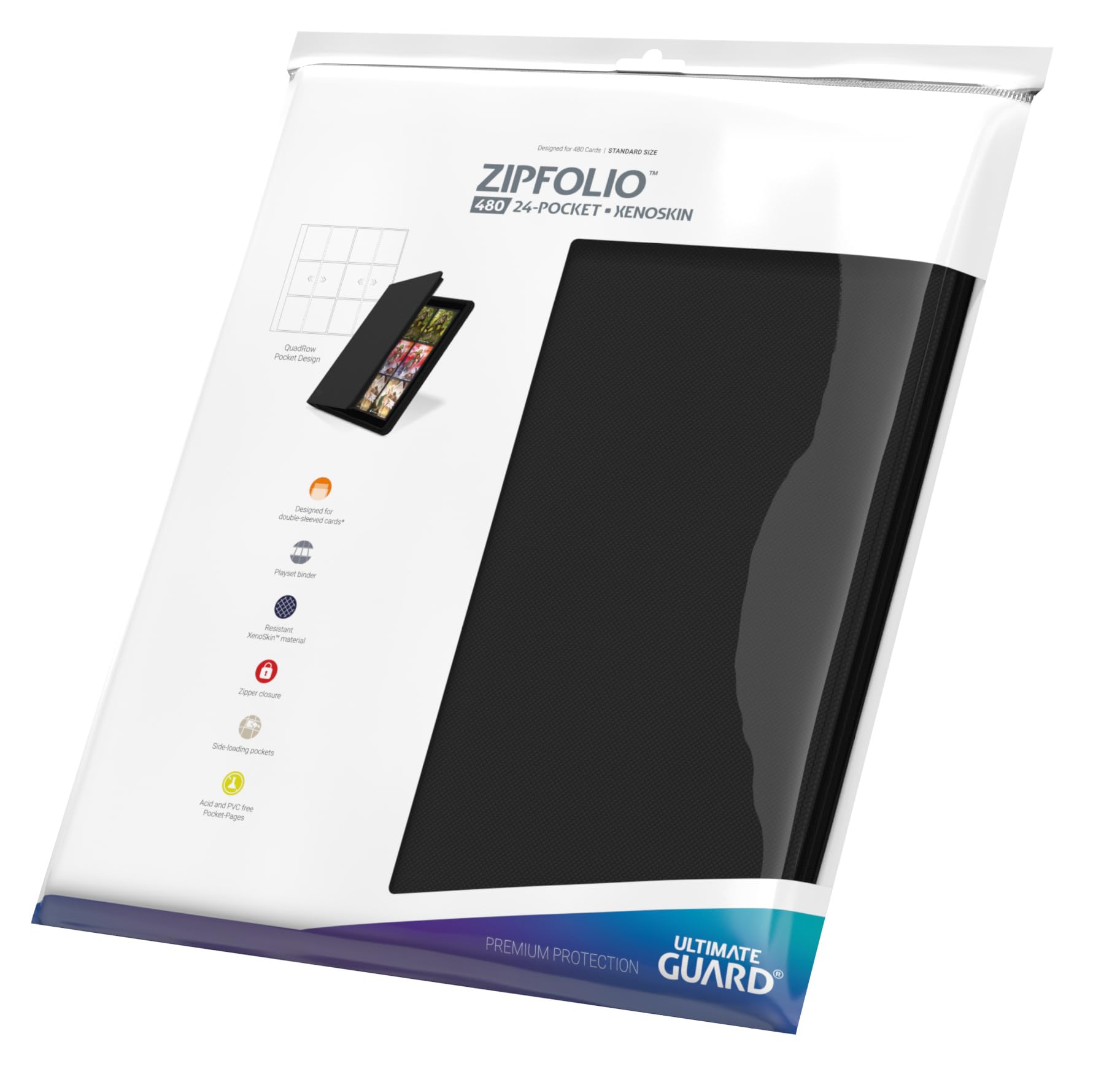 Ultimate Guard UGD10342 - Cartella per Carte da Gioco QuadRow Zipfolio Xenoskin, Ogni Pagina Contiene Fino a 12 Carte, Colore: Nero [Importato dalla Germania]