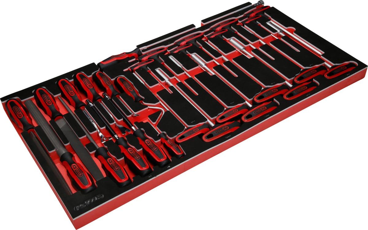 KS Tools 813.0028 Zestaw kluczy kątowych imbusowych z uchwytem w kształcie T i pilników we wkładce piankowej, 28-szt.