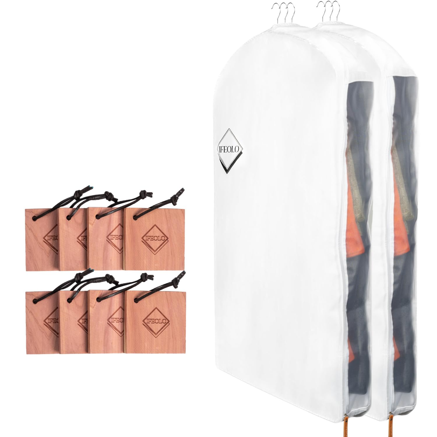 2PC Luxury 48 Organic Cotton Garment Storage Bag for Hanging Clothes 8 Cedar Blocks for Fresh Smell Breathable