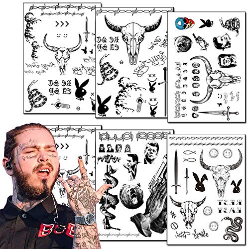 6 Sheets Halloween Temporary Tattoos Stickers Face Tattoos Kit Fake Body Art Tattoo Festival Makeup Halloween Face Tattoos For Women Men Kids Cosplay Halloween Costume Accessories #TOP5