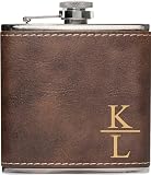 Personalized Flask For Wedding Gift. Customized Flask Gift Set. Engraved Leatherette Flask With Opti