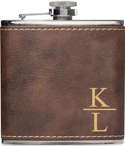 Personalized Flask For Wedding Gift. Customized Flask Gift Set. Engraved Leatherette Flask With Optional Gift Box For Groomsmen Gifts. Engraved Flask (Rustic & Gold) #TOP17