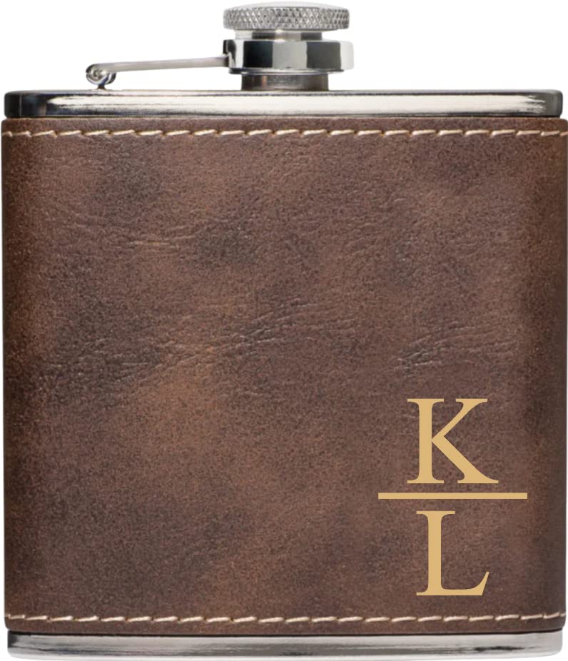 Personalized Flask For Wedding Gift. Customized Flask Gift Set. Engraved Leatherette Flask With Optional Gift Box For Groomsmen Gifts. Engraved