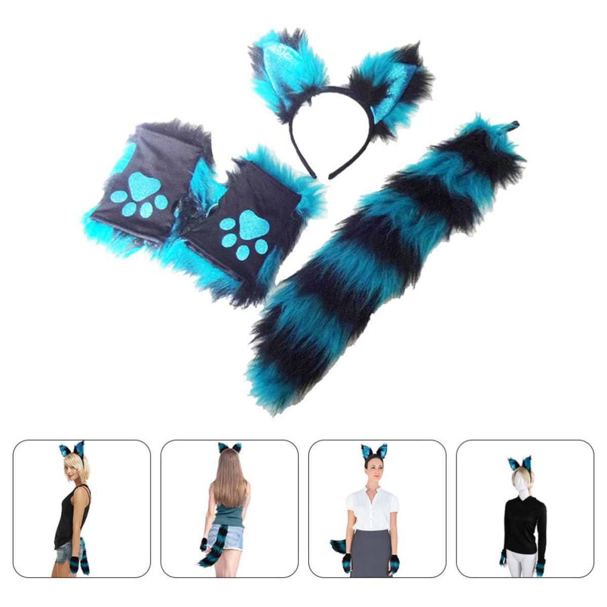 TOPBATHY 5 Juegos Diadema de Orejas de Animal Azul, Felpa Suave para Fiesta