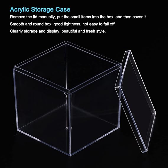 TA-VIGOR Acrylic Display Boxes 2Pcs 5.1 x 5.1 x 5.1cm with Lids | Clear Acrylic Plastic, Square Cube Design, For Sweets, Pills, Tiny Jewellery, Artwork Display And Small Item Storage