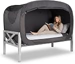 Tente de protection des renseignements personnels pop up pour usage intérieur Canopée de lit pour lit de couchage Tente Double Porte avec Mosquito Mesh Fenêtre (Noir, Tw)