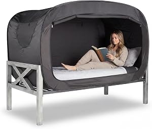 Pop Up Privacy Tent for Indoor Use Bed Canopy for Sleeping Bed Tent Double Door with Mosquito Mesh Window (Black, Tw)