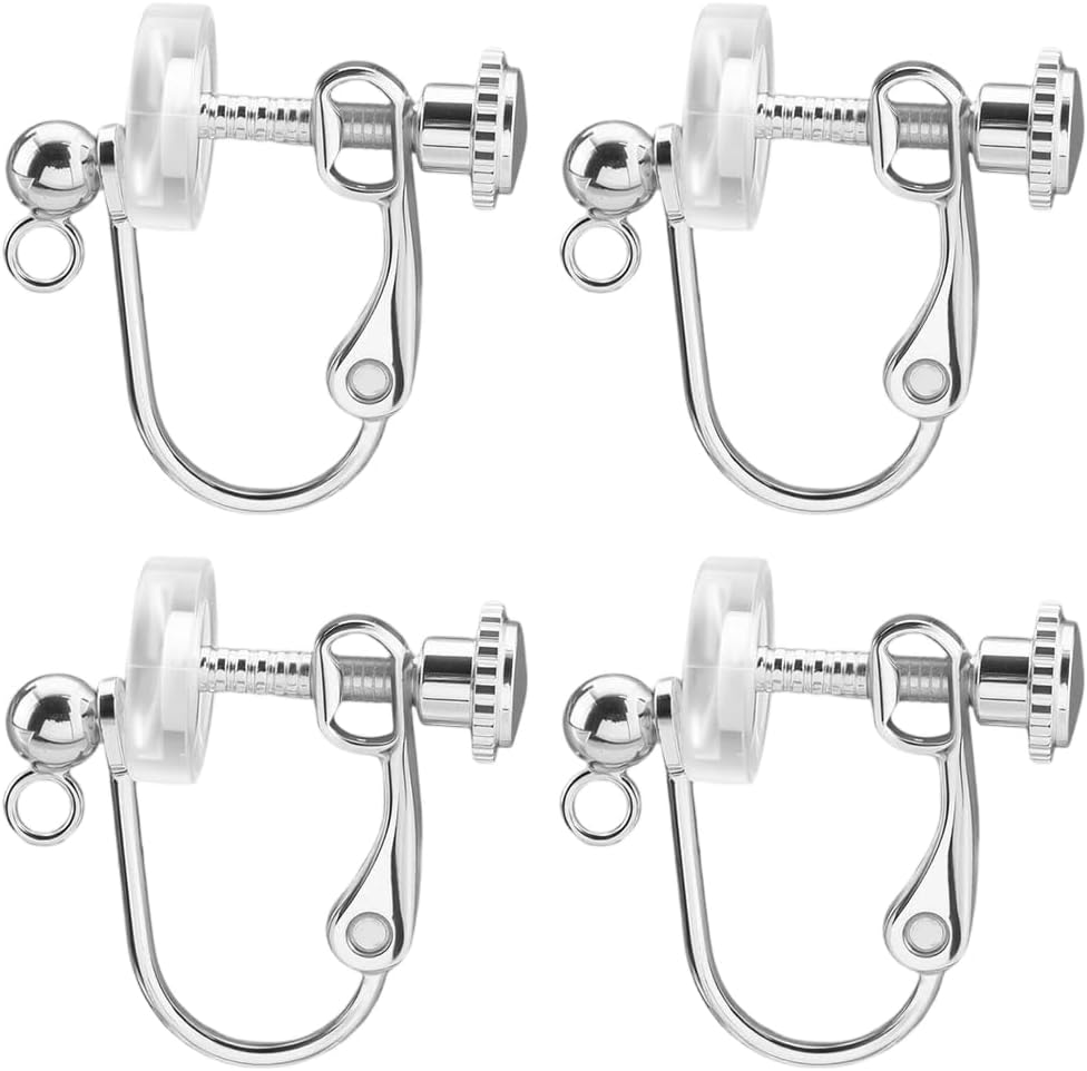 Beebeecraft 20Pcs Clip On Earring Converter Ball Shaped Non Piercing Earring Findings Components Screw Backs with Loop Silicone Pads 316 Stainless Steel for Dangle Jewelry Making
