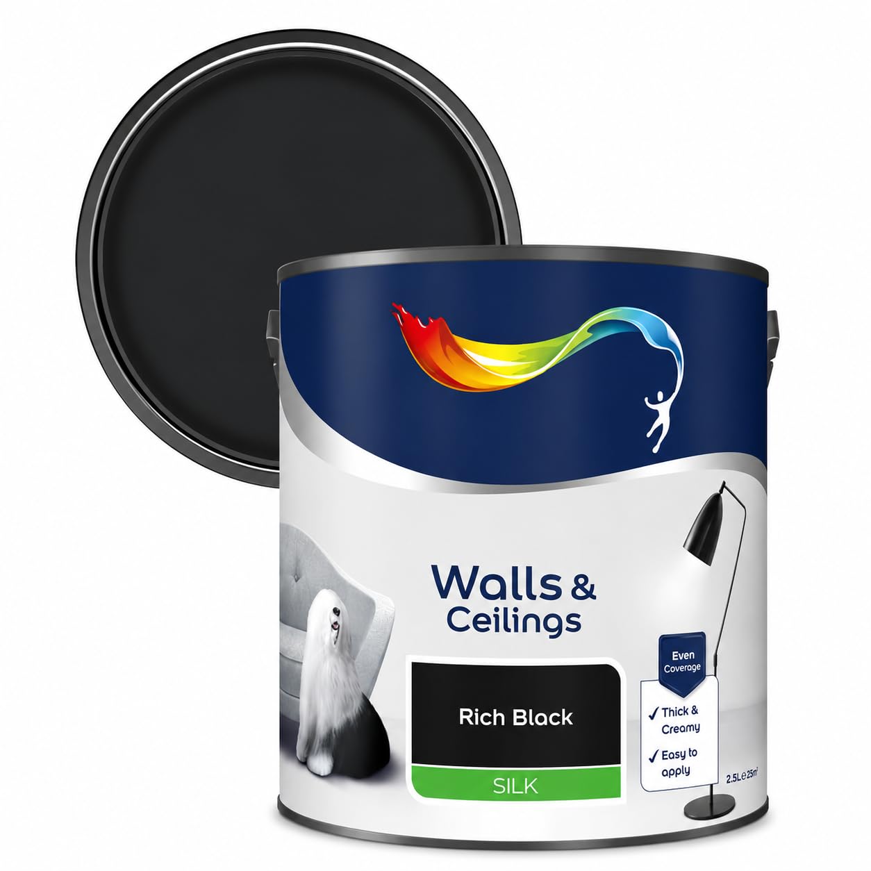 AXpower Inspirational Technology Empowering People Walls & Ceilings Silk Emulsion Paint Black 2.5L | Smooth Mid Sheen Interior Wall Paint | Rich Black Finish with Excellent Coverage