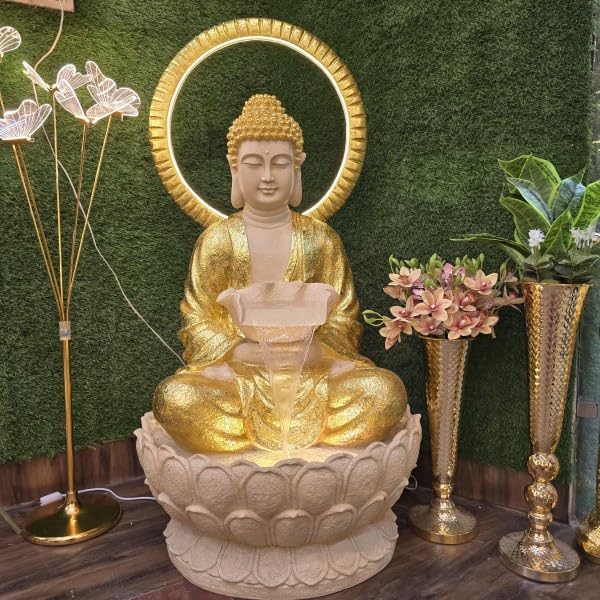 ‎SwarnNest Interiors Resin Buddha Statue Decorative Water Fountains for Outdoor Living Room, Office, Garden 4 Feet Large Buddha Fountain, Sitting Pose, Large Big Size (Design 4)