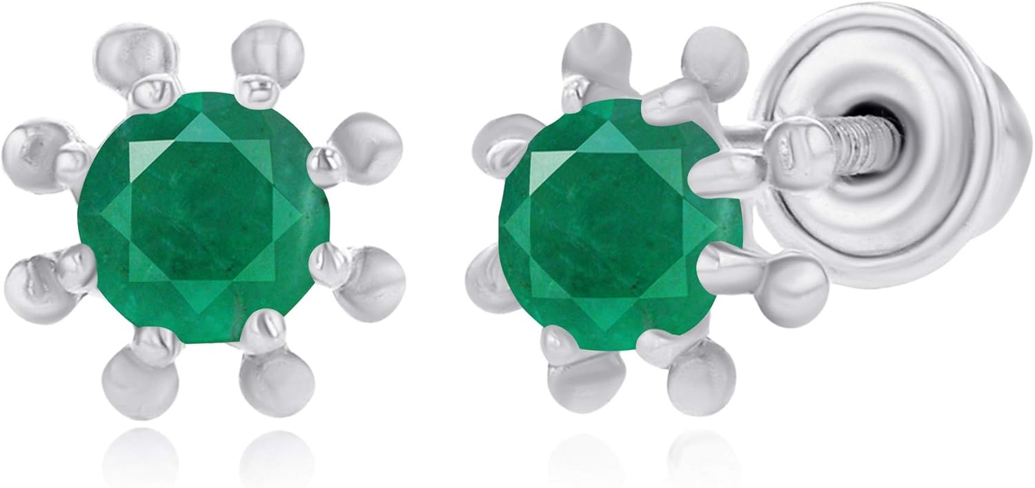 Solid 14K Gold 6x10mm Natural Birthstone Wheel Screwback Stud Earrings For Women | 3mm Round Birthstone | 14K Gold Natural or Created Gemstone Screwback Earrings For Women