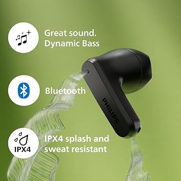PHILIPS TAT2139BK/00 True Wireless In Ear Bluetooth Headphones - Small buds. Great value Natural sound. Dynamic bass, Pocket-sized charging case, Clear calls - Black