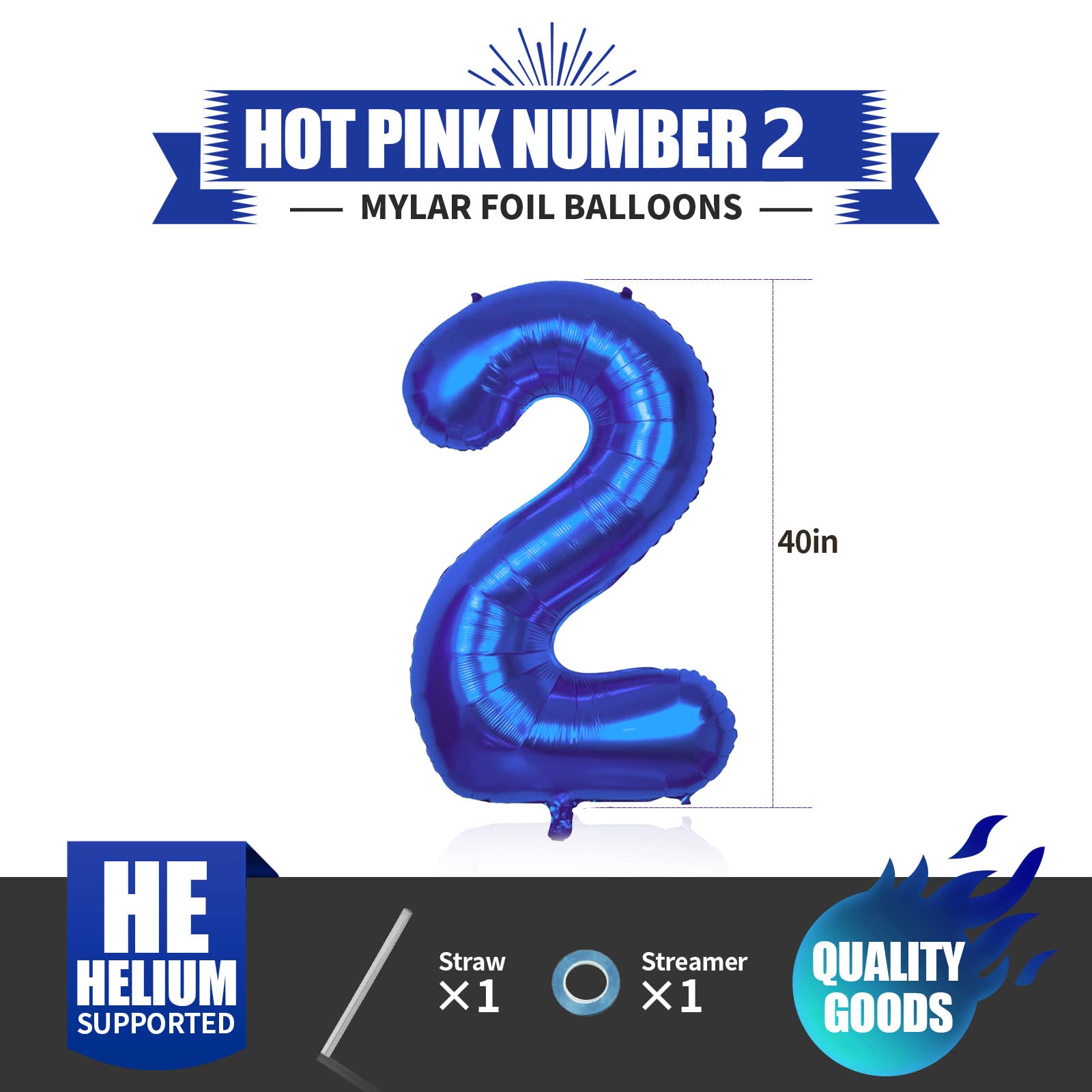 Giant Number 2 Balloon - Navy Blue, 40 Inch | 2nd Birthday Decoration for Boys & Girls, Safari & Jungle Theme