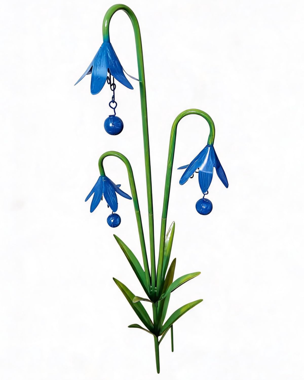 Mounteps Triple Bluebells Garden Stake with Bell, Weather Resistant Metal Flower Yard Stake, Vintage Outdoor Lawn Patio Garden Decor