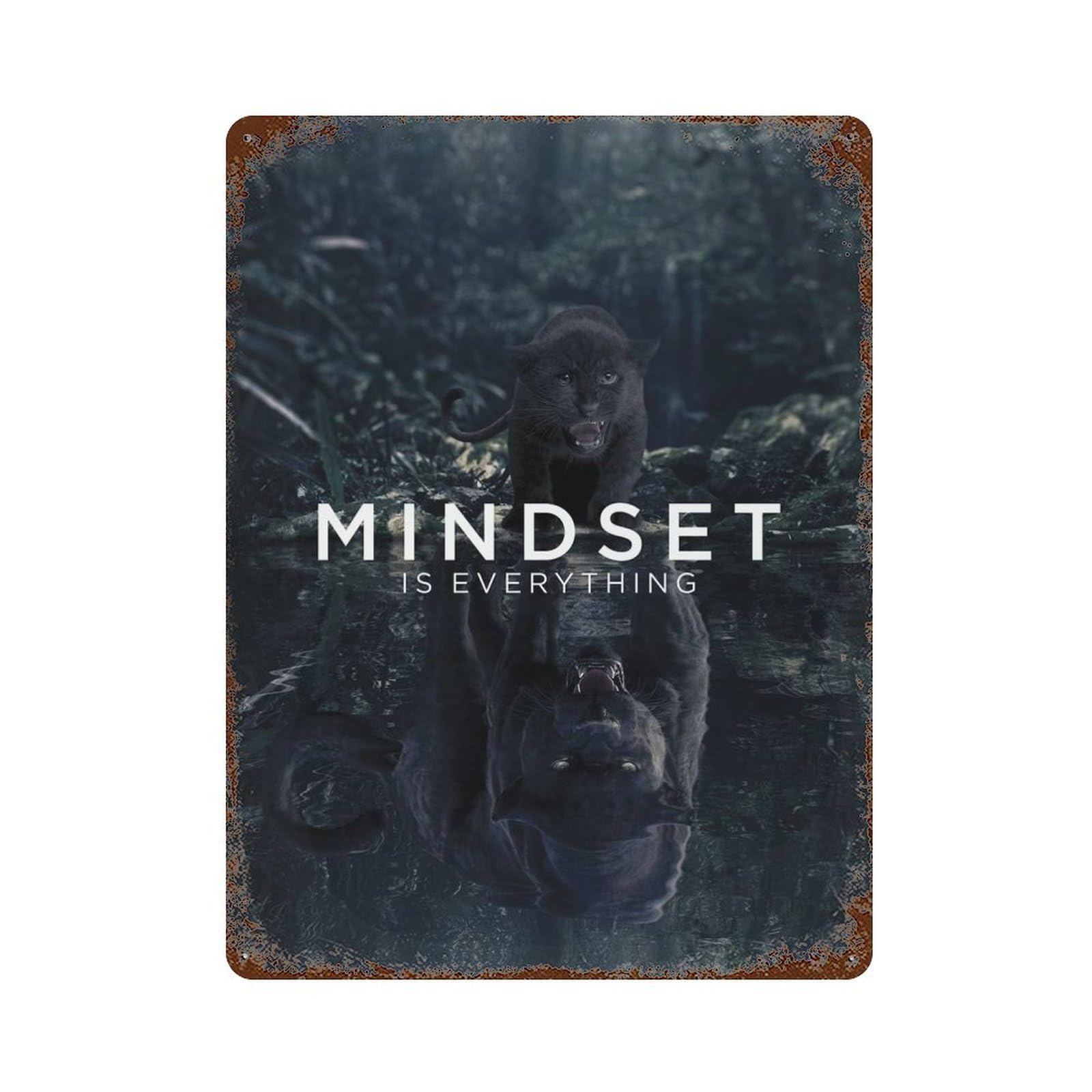 Mindset Black Panther Rust Effect Tin Sign 15.7"x11.8", Vintage Wall Decor for Bistro, Counter And Cafe Decor