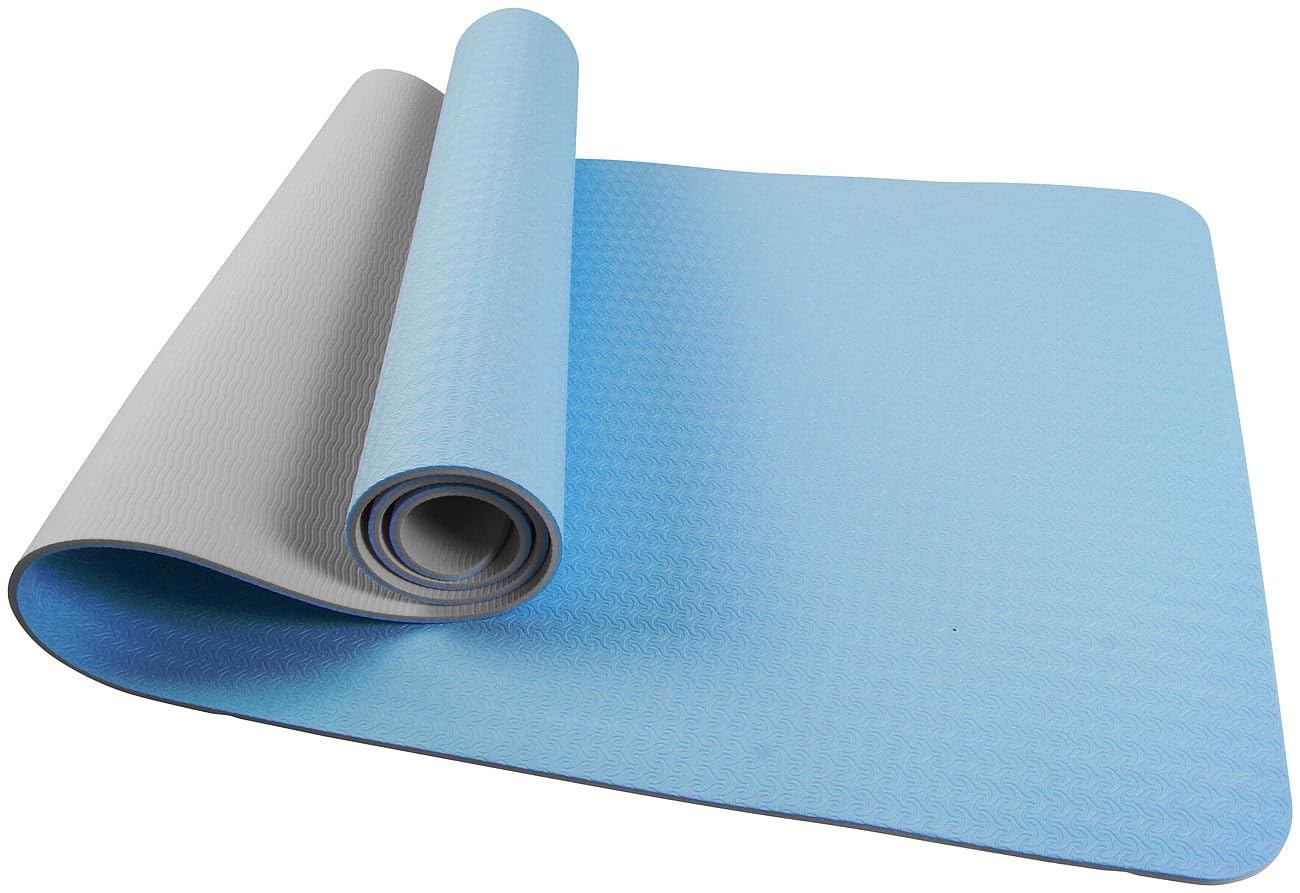 newgen medicals Yoga-Übungsmatten: 4er-Set doppelseitige TPE-Yoga- & Gymnastikmatten, Tragegurt, 183x61cm (Fitnessmatten doppelseitig, Yogamatte TPE rutschfest)
