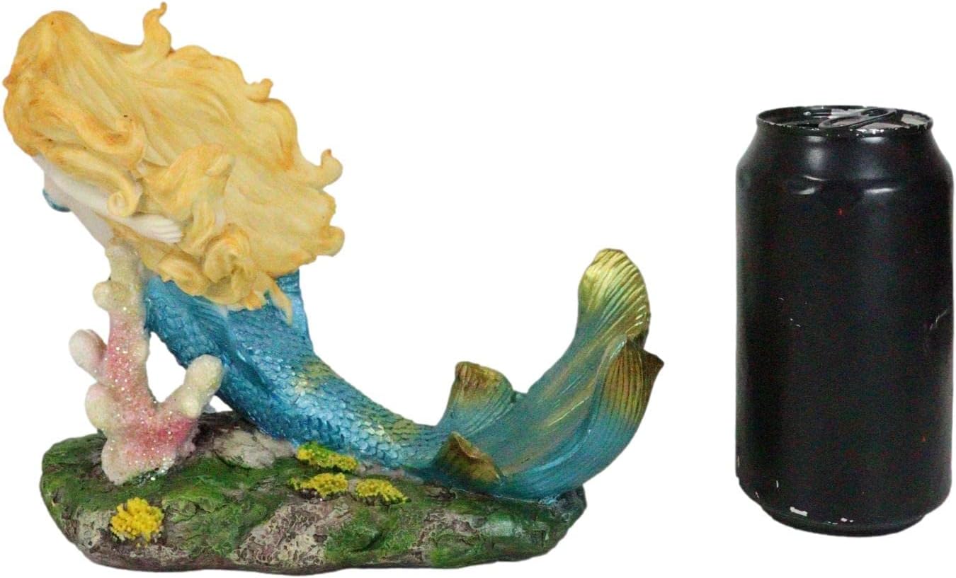 Ebros Nautical Coastal Beach Colorful Blonde Mermaid with Shimmering Blue Tail Swimming by Corals Wine Holder Display Figurine Resin Sea Siren Kitchen Decor Party Centerpiece Ocean Reef Nymph Statue