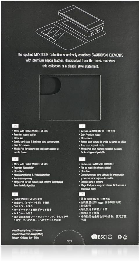 AYANO Mystique - Black Leather Flip Case (Crystal) SWAROVSKI ELEMENTS for iPhone 5/5s with Magic Tape - mys-st-bkc-fc-ip