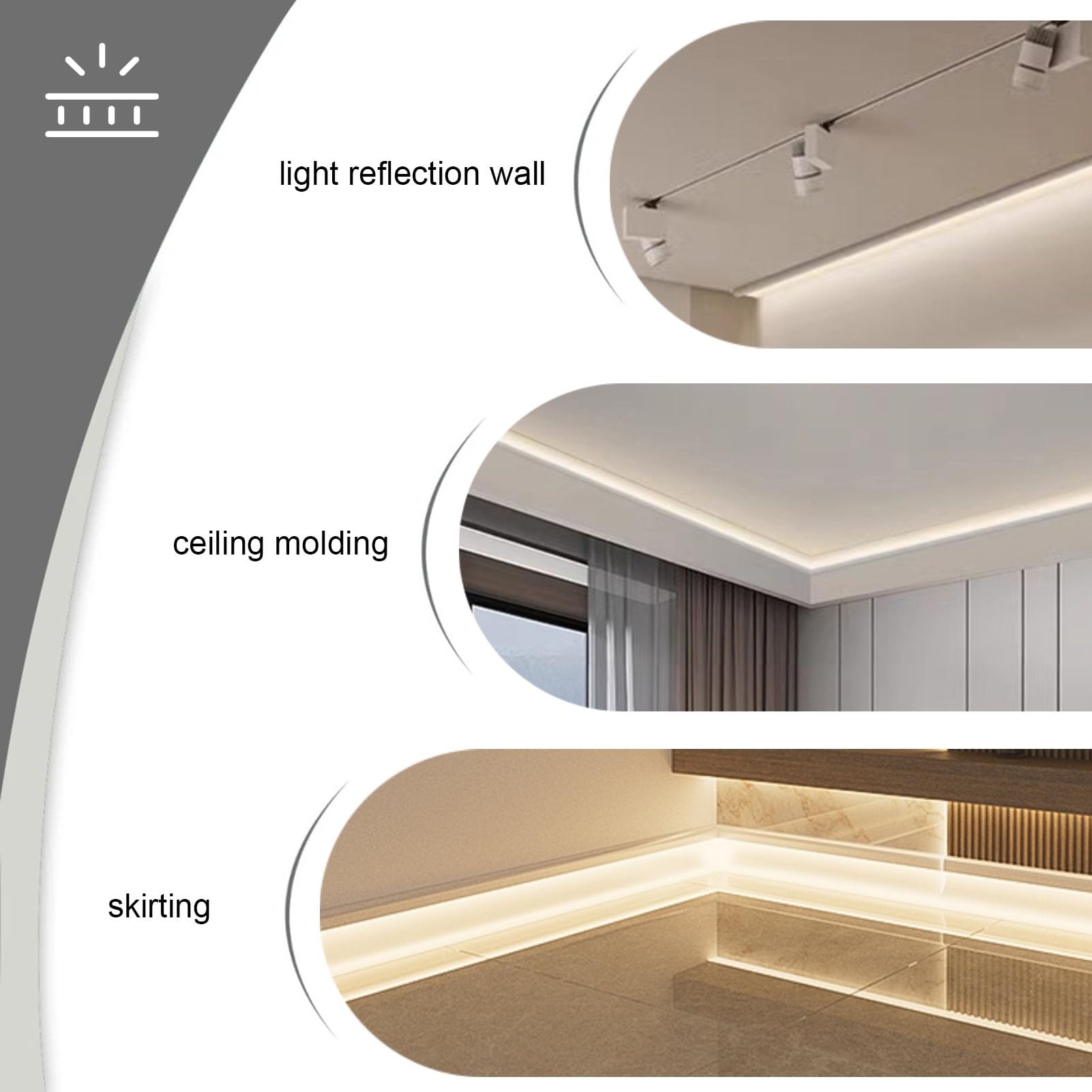 Canaleta de Aluminio para iluminación LED con difusor de Tira, Conector de Esquina de 10 cm, moldura de Techo para iluminación indirecta de Cine en casa - 1 m/3,3 pies de Longitud