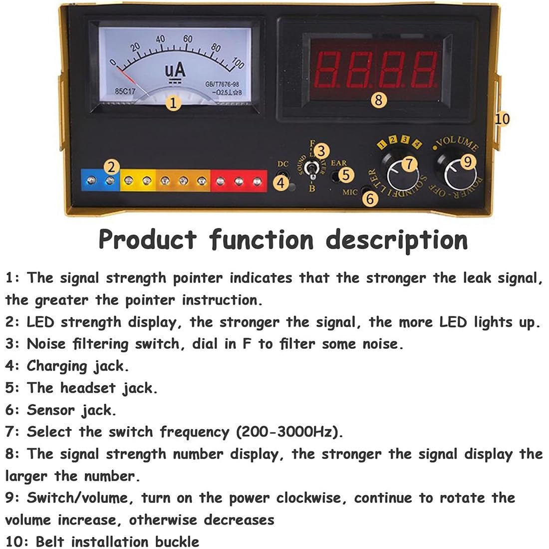 Detector de fugas de agua, volumen ajustable, LCD multifrecuencia para fontanería doméstica, monitor de fugas subterráneas, detección de fugas de tuberías de agua alta