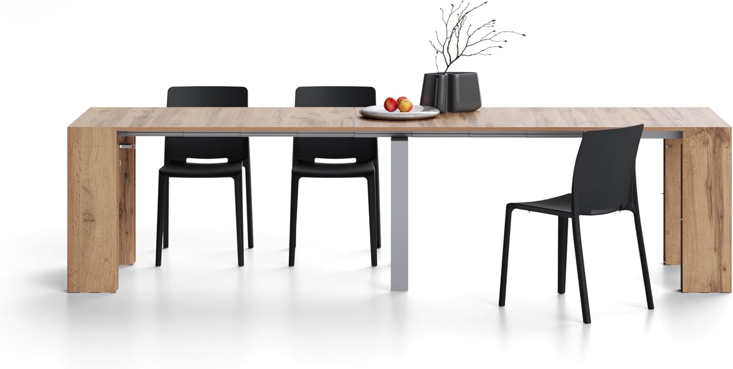 Mobili Fiver, Evolution, Extendable Console Table 17.7(120.1) x31.5 in, Rustic Oak, for 4-12 People, Space Saving Dining Table for Corridor, Entrance, Living Room, Italian Furniture